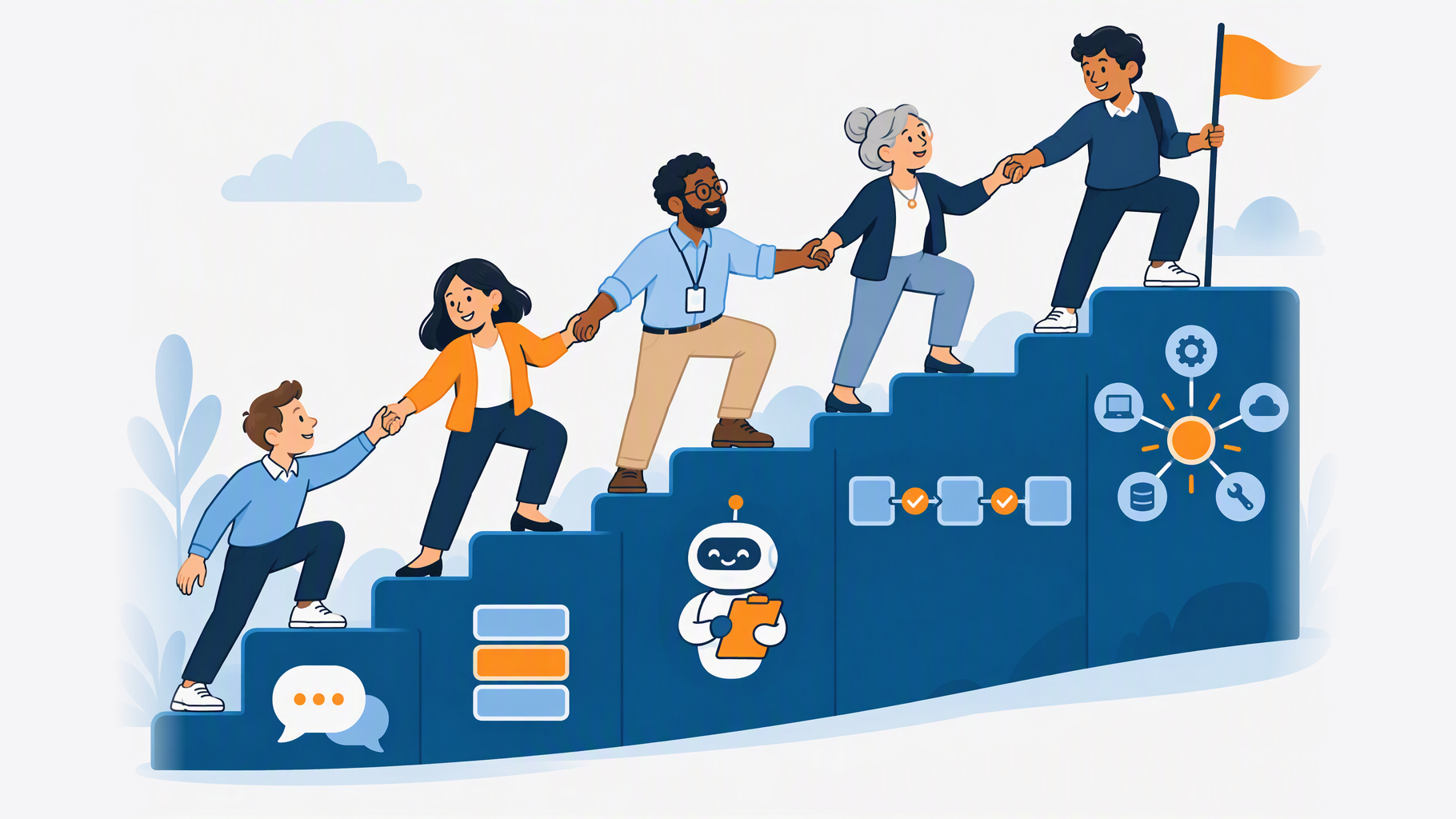 Five levels of AI use, from first prompt to institutional capability, with capability, confidence and compliance measured at each. See where your staff sit.